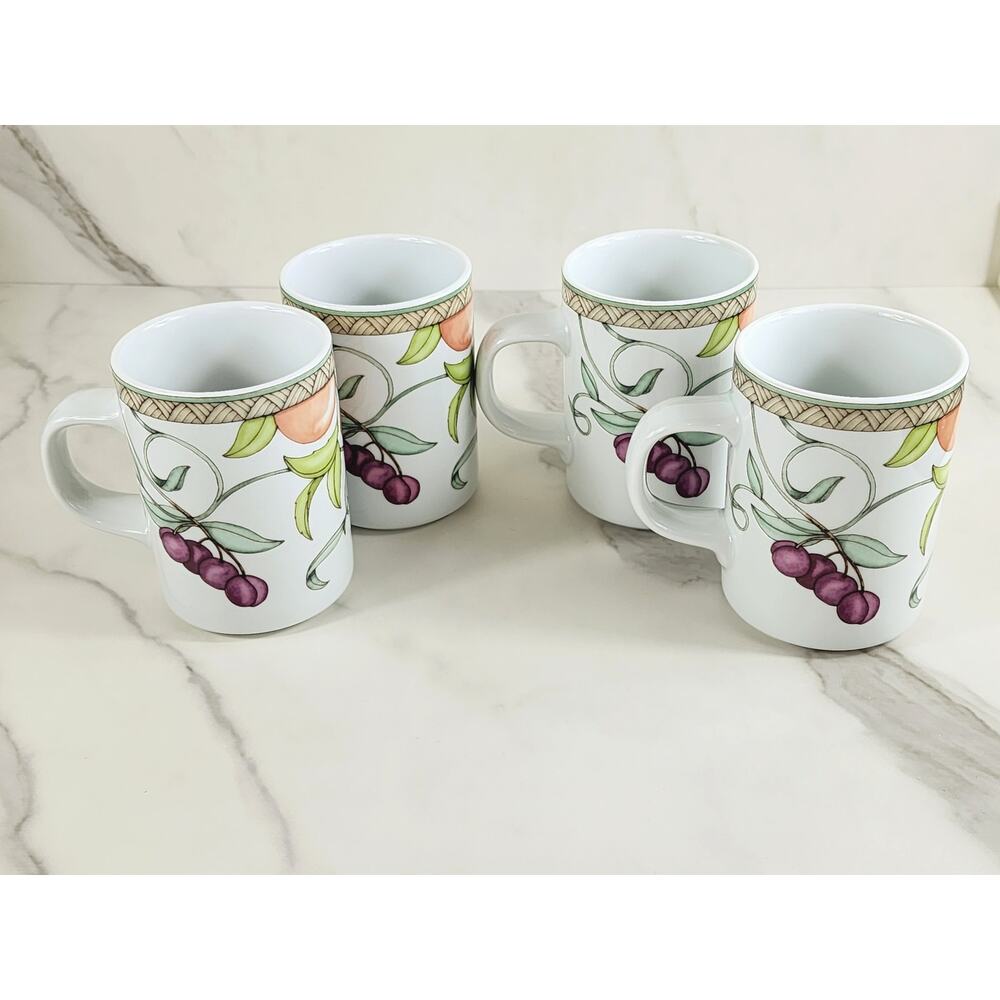 DANSK Umbrian Fruits Coffee Mug 10oz Teacup Porcelain 4" Portugal Dinnerware x4